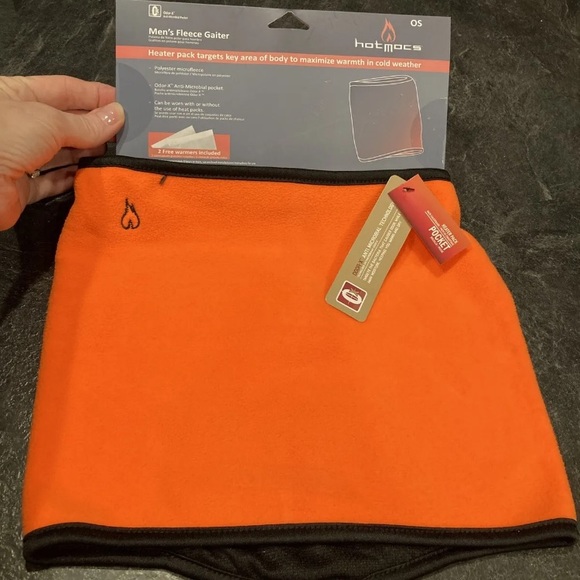 HotMocs Men's Fleece Gaitor Orange Face Mask & Neck Guard 2 Free Heat Packs NWT - Picture 1 of 9